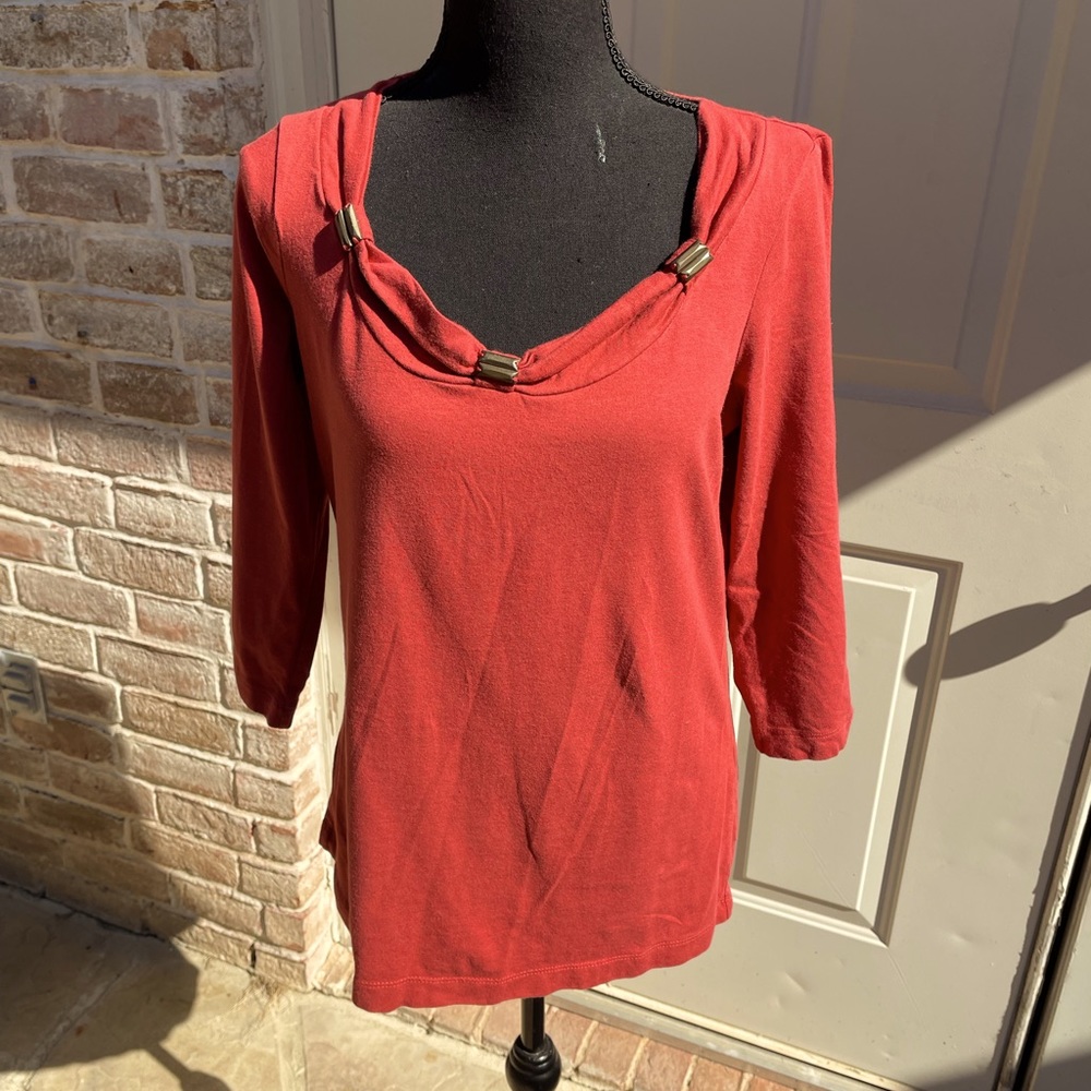 Dana Buchman, Rust, 3/4 Sleeve, Top, Size S